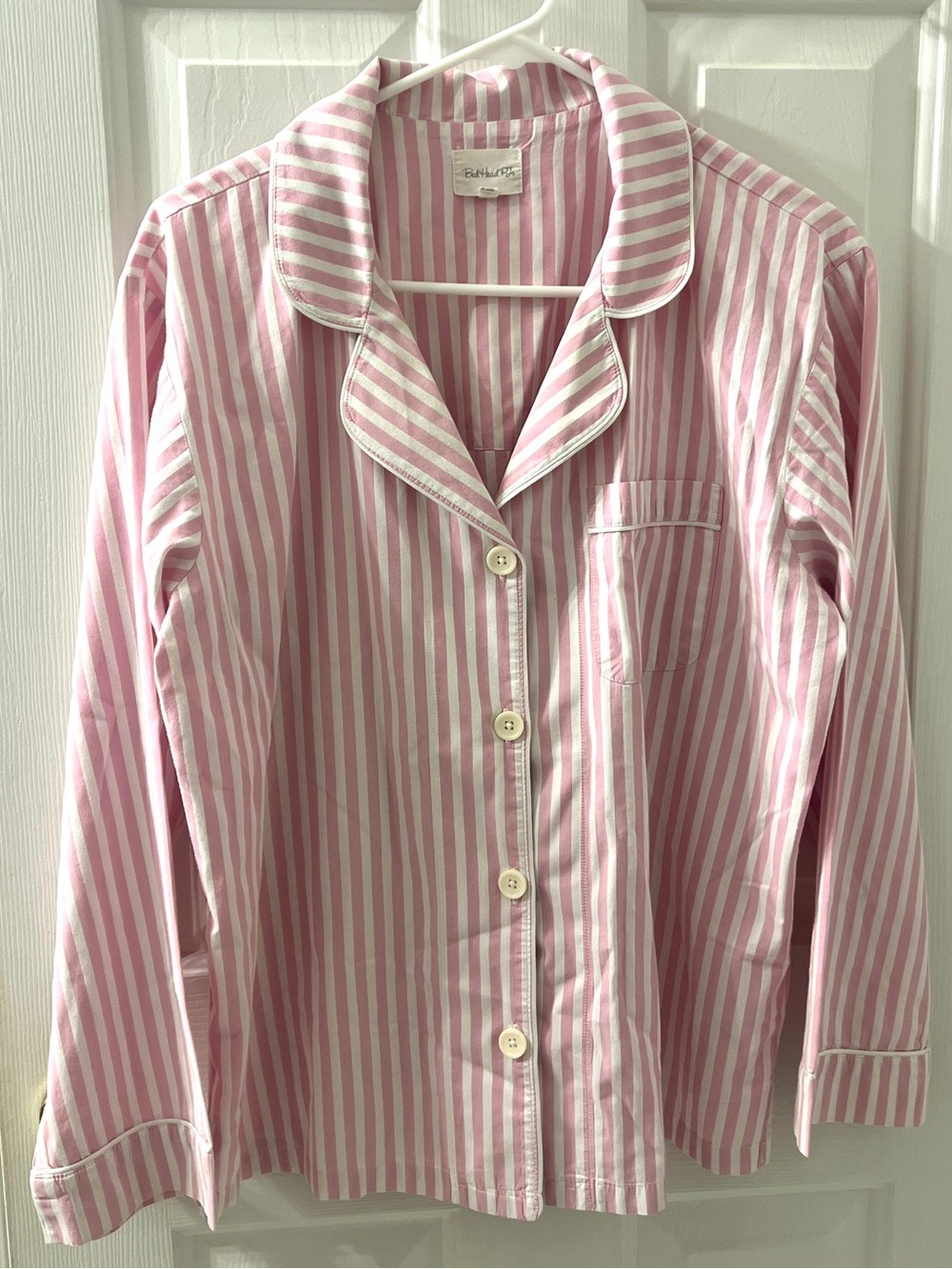 BedHead Women’s Pink White Striped Organic Cotton Sateen Pajama Top Medium